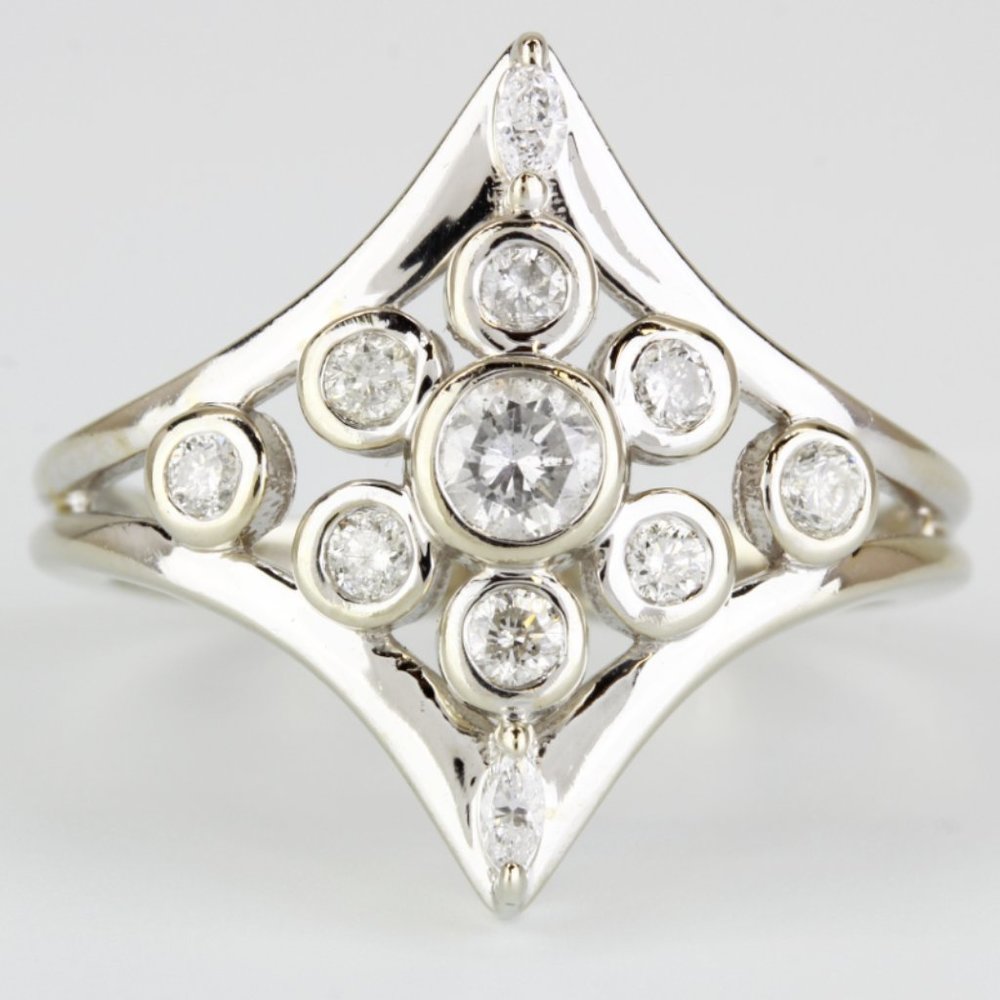 14K White Gold Bezel-Set MCM Style Diamond Ring by Weindling